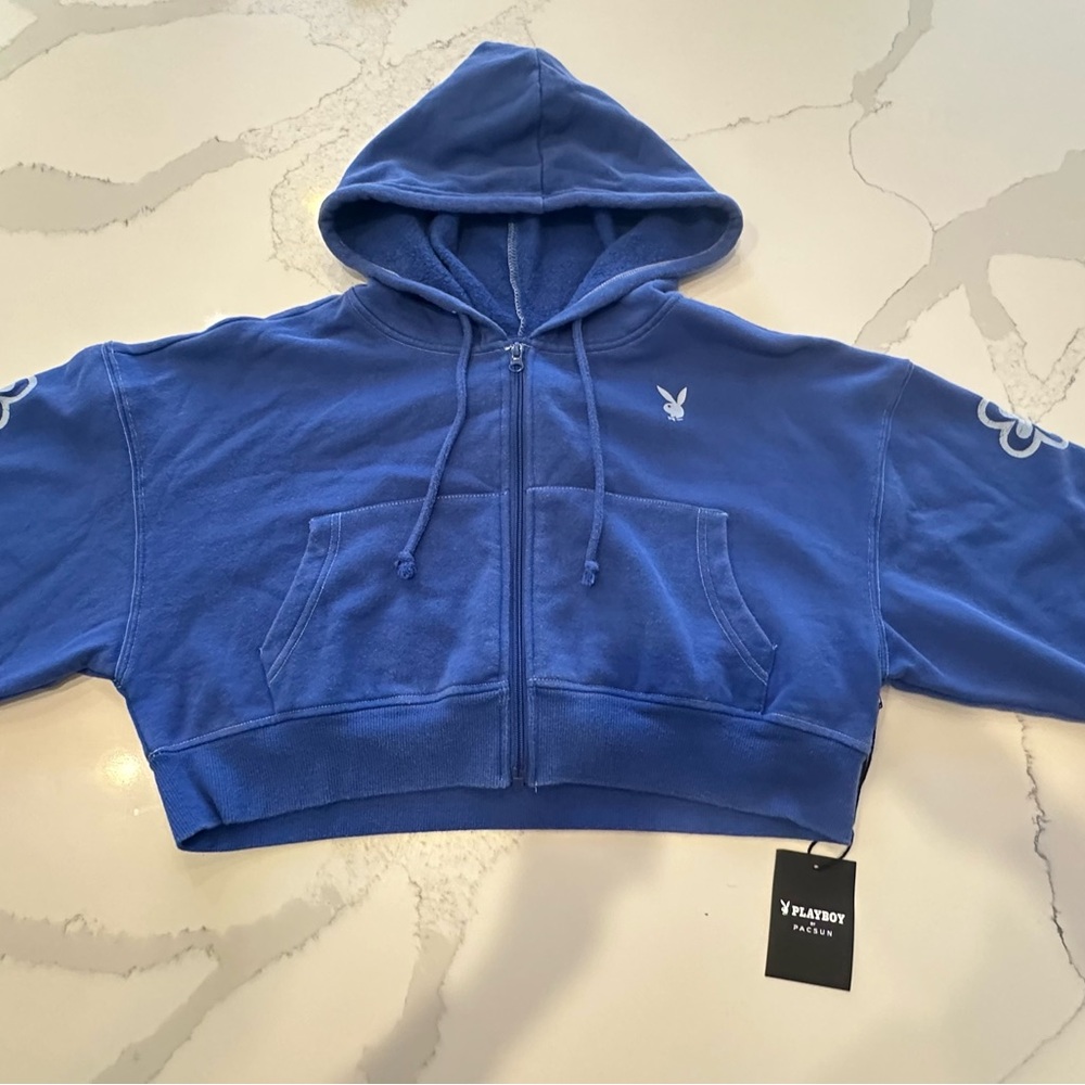 NWT: PLAYBOY by PACSUN Women’s Medium Crop Blue Hoodie Sweatshirt